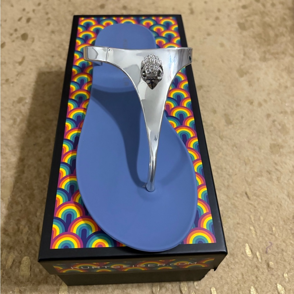 Kurt Geiger Maddison t strap sandal Silver and Blue Sandals with Embellishment